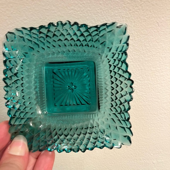 Catch all jewelry holder dish Depression glass teal Elegant Teal Glass Dish - Picture 1 of 4